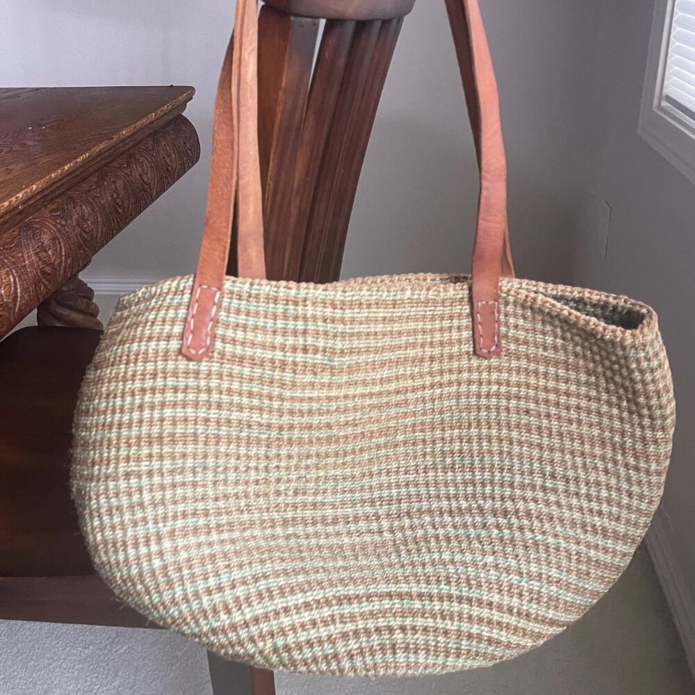 Kenya Sisal Shoulder Tote Bag with Leather Straps
